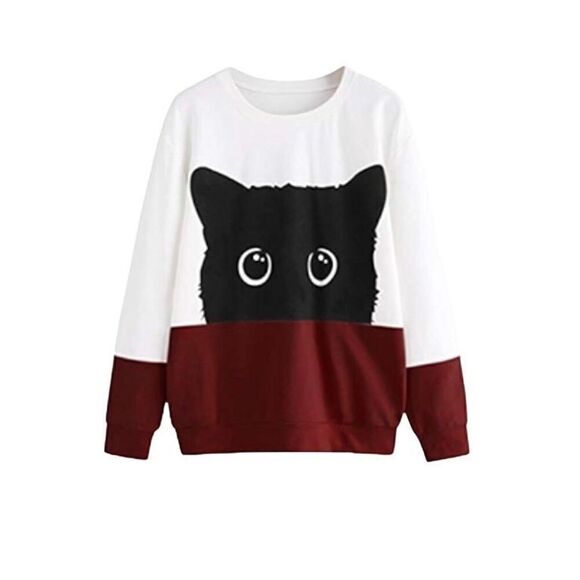 SHEIN Plus Cat Print Color Block Pullover sweatshirt size XL - Picture 1 of 7